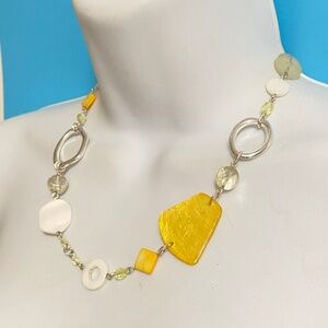 CHICO'S Natural Shell Silver Tone Necklace Beachy Boho